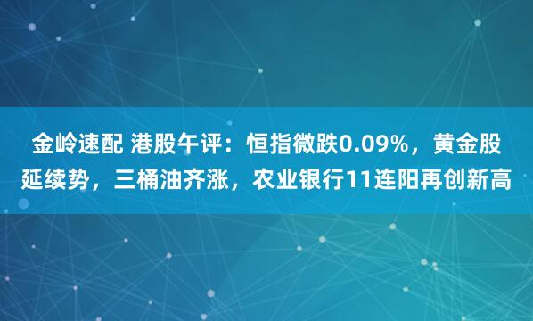 金岭速配 港股午评:恒指微跌0.09%,黄金股延续势,三桶油齐涨,农业银行11连阳再创新高